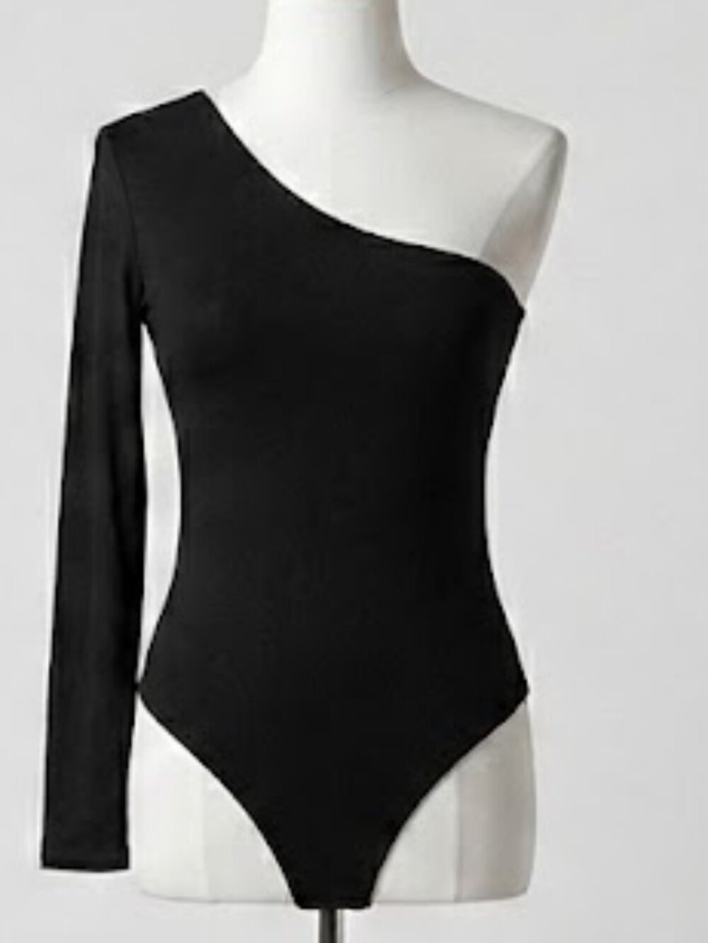 MANGOPOP Black One-Shoulder Long Sleeve Bodysuit Large